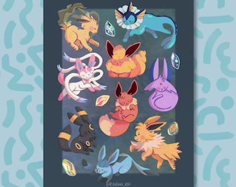 Eeveelutions (Dark Varient) - A4 Art Print