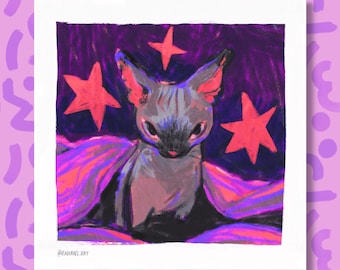 Sleepy Sphynx Cat - Square Art Print