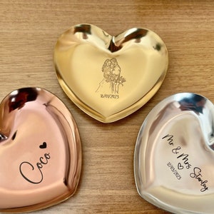 Personalised Heart Ring Tray Jewellery Tray Trinket Dish Engraved Metal Plate Bridesmaid Gift Wedding Ring Bowl image 3