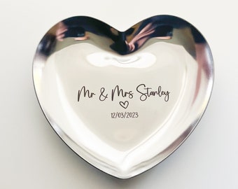 Personalised Heart Ring Tray | Jewellery Tray | Trinket Dish | Engraved Metal Plate | Bridesmaid Gift | Wedding Ring Bowl