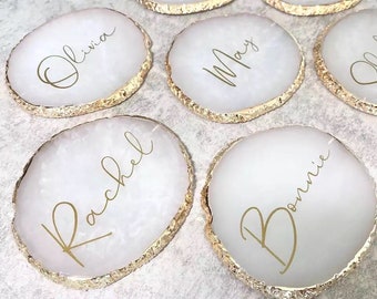 Personalised Resin Style Agate Coaster, Wedding Coaster, Wedding Favour, Favor, Present, Jewellery Tray, Wedding Favour Couple Coaster