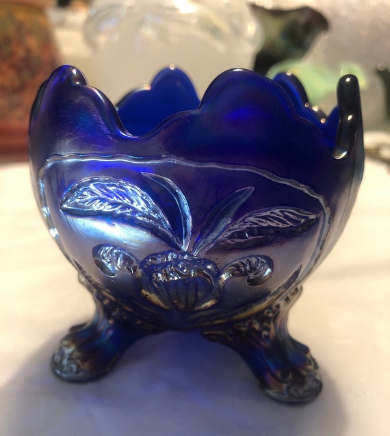 Imperial Glass Cobalt Blue 3 Footed Bowl Etsy