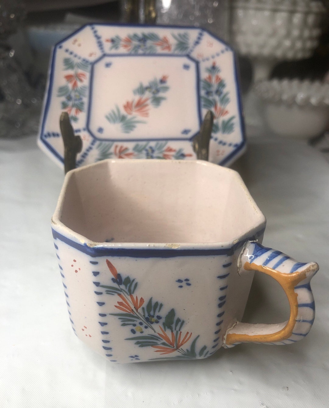 HR Quimper Tea Cup and Saucer From Quimper Brittany France Etsy