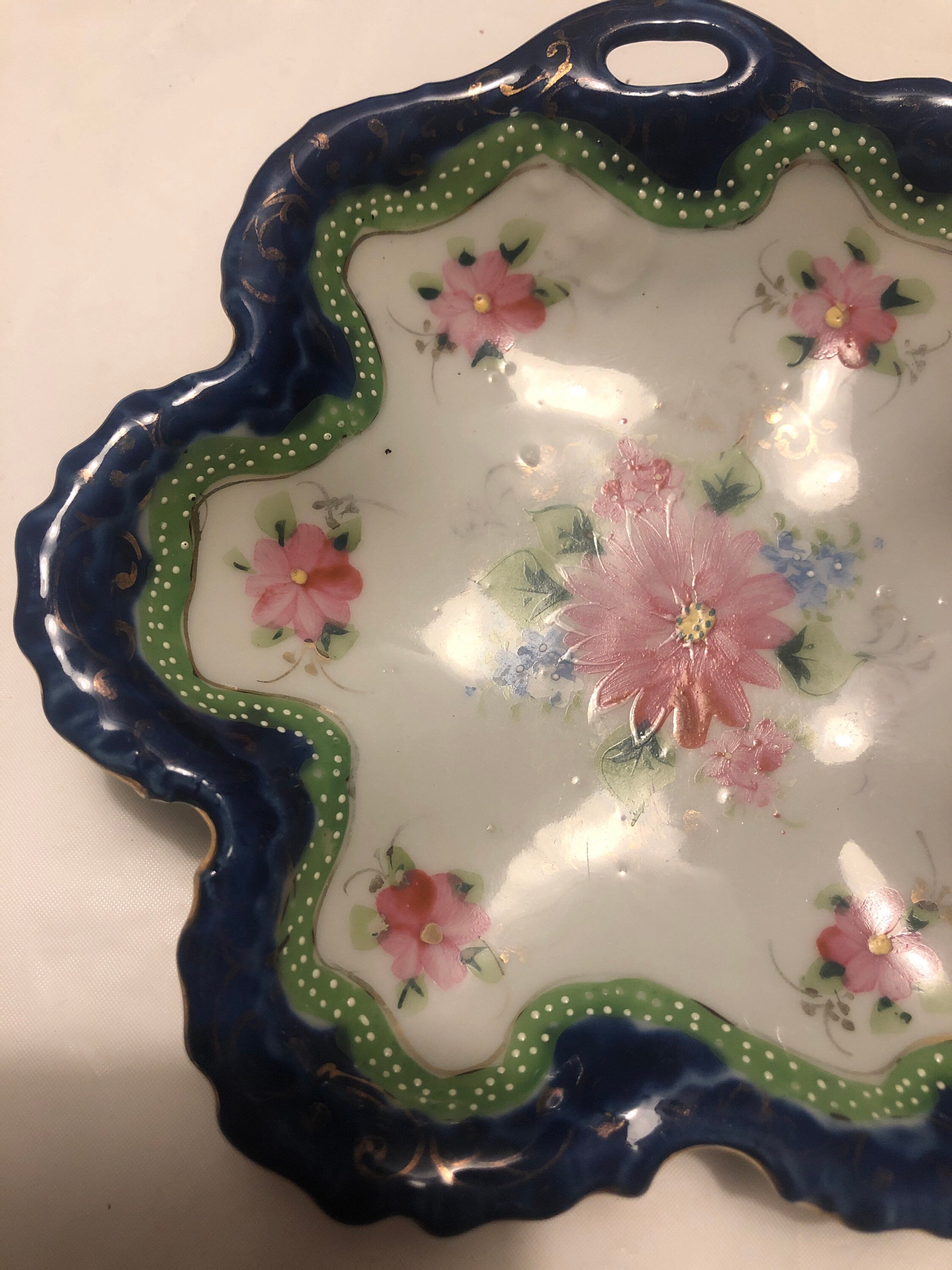 Antique Blue Scalloped Edge Trinket Dish Etsy