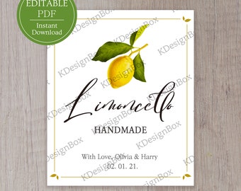 Editable Limoncello labels, lemon, Gift labels, Editable PDF, Editable bottle label, Printable label, Instant download,