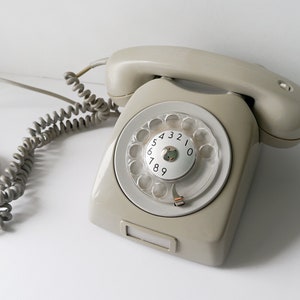 Vintage Swedish rotary landline phone | Grey \ greige plastic and metal with all cables | Mid century modern retro telephone made in Sweden