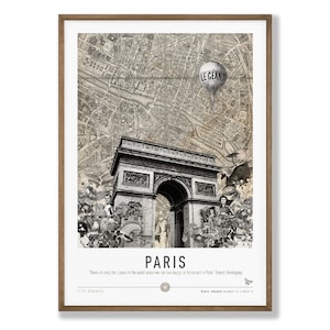 Affiche parisienne. Affiche française. Affiche de la ligne d'horizon de Paris. Monument parisien. Affiche de l'Arc de Triomphe. Napoléon. Jeanne d'Arc. Plan de Paris.