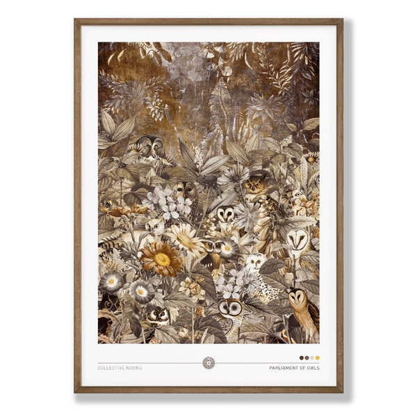 Owl Poster. Parliament of Owls Poster. Collective Noun Poster. Barn Owl Poster. Bird Art. Floral Owl Poster. Owl Wall Poster. Wise Old Owl.