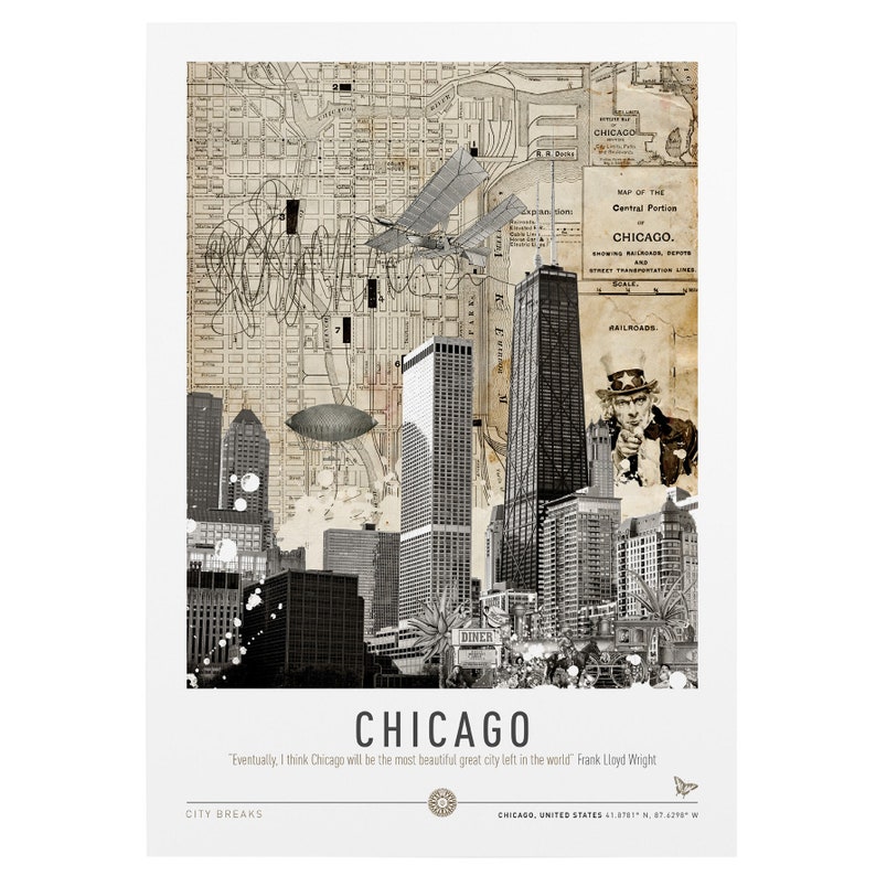 Chicago Poster. Chicago Skyline Poster. American Railroad Poster ...
