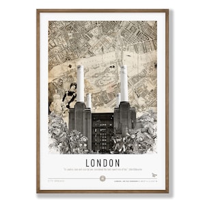 London Poster. London Skyline Poster. Battersea Power Station Poster. London Map Poster. Architecture Poster. Iconic London Building Poster.