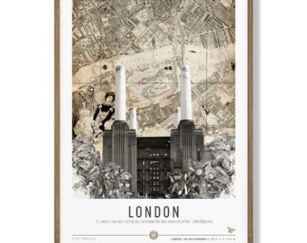 London Poster. London Skyline Poster. Battersea Power Station Poster. London Map Poster. Architecture Poster. Iconic London Building Poster.
