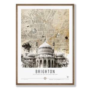 Brighton Wandbild. Königlicher Pavillon. Reiseposter. Landkarte. Städtereise. Kultiges Gebäude in Brighton. Brighton Wandkunst. Quadrophanie. Am Meer.
