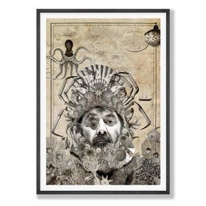 Póster de Blues del Pescador. Póster Náutico. Póster del Océano. Póster de Yates. Póster de Pescador. Póster de Vela. Póster del Mar. Collage. Surrealista.