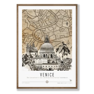 Póster de Venecia. Póster de los canales de Venecia. Póster de viajes por Italia. Póster de viajes por Venecia. Máscara veneciana. Póster de Santa Maria della Salute.