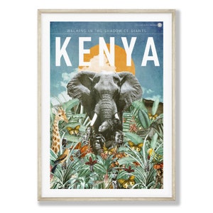 Kenya Poster. Africa Poster. Tribal Poster. Kenya Travel Poster. Elephant Poster. Kenya Wall Art. Mount Kilimanjaro Poster. African Art.