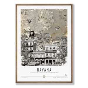 Havana Poster. Cuba Poster. Che Guevara. Cuban Icons Poster. Havana Vintage Map Poster. Cuban Wall Art. Cuban Cigars. Havana Travel Poster.