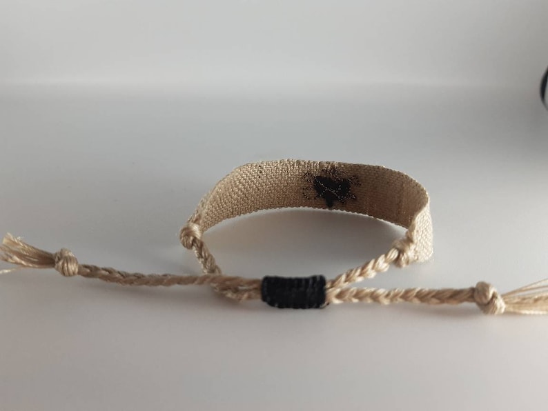 The Heart of the Black Virgin: Hand-woven bracelet, twine linen thread, black sacred heart embroidery in silk and gold and black lurex thread. image 3