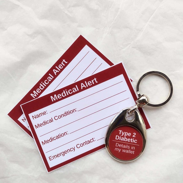 Type 2 Diabetic Medical Alert Contact Keyring & Cards by Curiosity Crafts