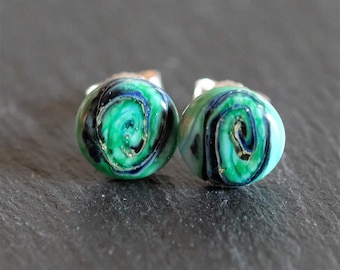 Green-blue stud earrings, 925 silver, nickel-free