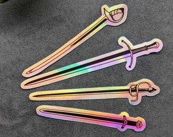 Pegatinas holográficas de espadas históricas
