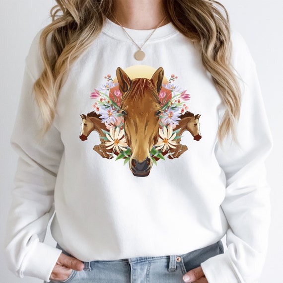 Floral Horse Sweatshirt Equestrian 