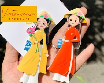 Vietnamesische Mädchen Magnet Set: 3D Polyresin Souvenir (10 cm)