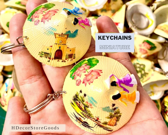 Set of 3 Non La Keychains Hand-painted Vietnamese Conical Hat
