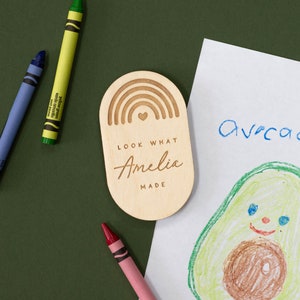Custom Wood Engraved Look What I Made Magnet for Kids | Personalized Kids Magnet | Kid School Artwork Display | Child&#39;s Artwork Magnet