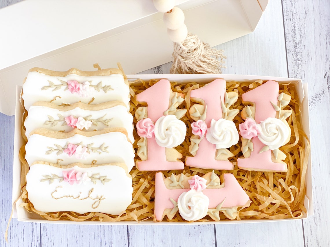 First Birthday Cookies Sugar Cookies Decorated Numbers Etsy