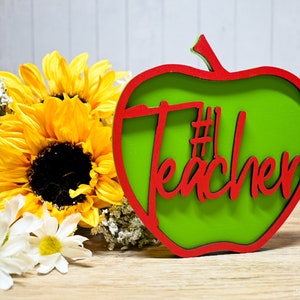 No. 1 Teacher Apple wood décor, Shelf Sitter, Laser Cut File, Digital SVG