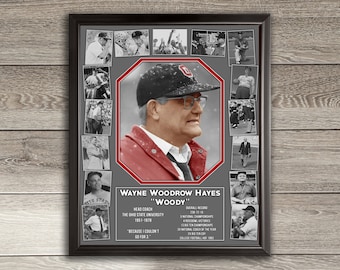 Woody Hayes Collage Ohio State Buckeyes - Framed Print for Fan Cave or Fathers Day