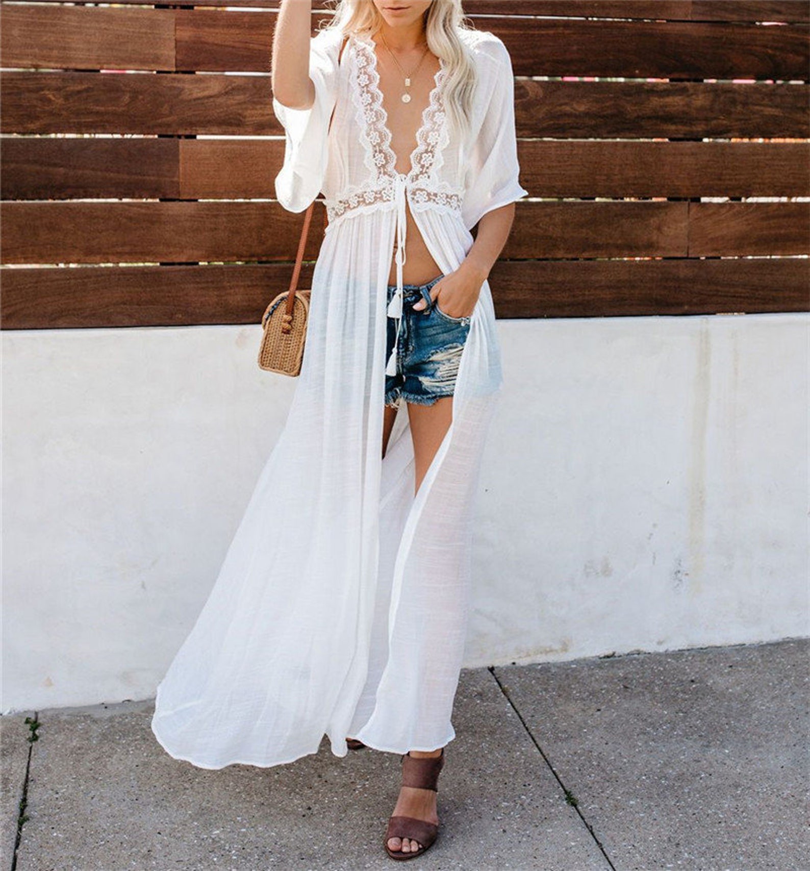 Beautiful White Lace Net Beach Coverup Kaftan Sarong Bathing Etsy