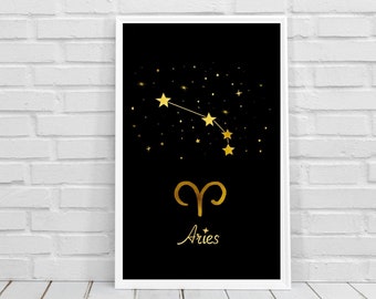 Aries Astrology Sign, Stars, Digital wall art, Zodiac Constellation, Wall Art Decor, Spiritual art, Celestial, Digital download printable