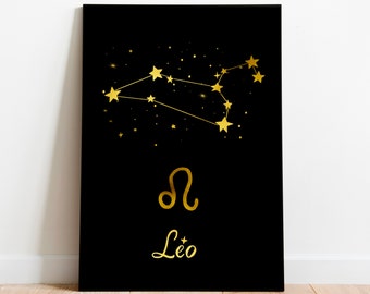 Leo, Zodiac Constellation, Stars, Astrology Sign, Digital wall art, Wall Art Decor, Spiritual art, Celestial, Digital download printable