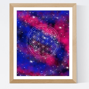 Flower of Life, Digital wall art, Sacred symbol, Digital download print, Zen art, Wall Art Decor, Spiritual art, flower mandala, galaxy