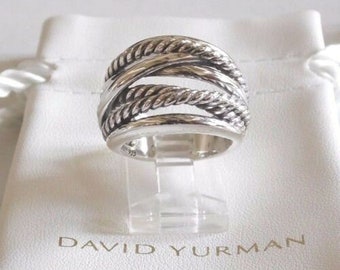 David Yurman Wide CrossOver Sterling Silver Cable Band Ring Size 6.5 & Pouch