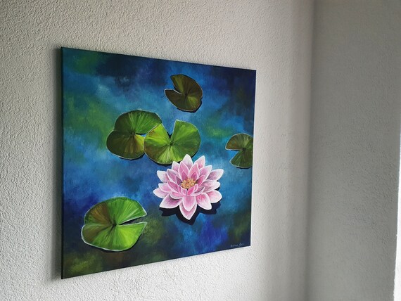 Acrylbild mit Seerose/ Teich/ Leinwand 50x50 Etsy