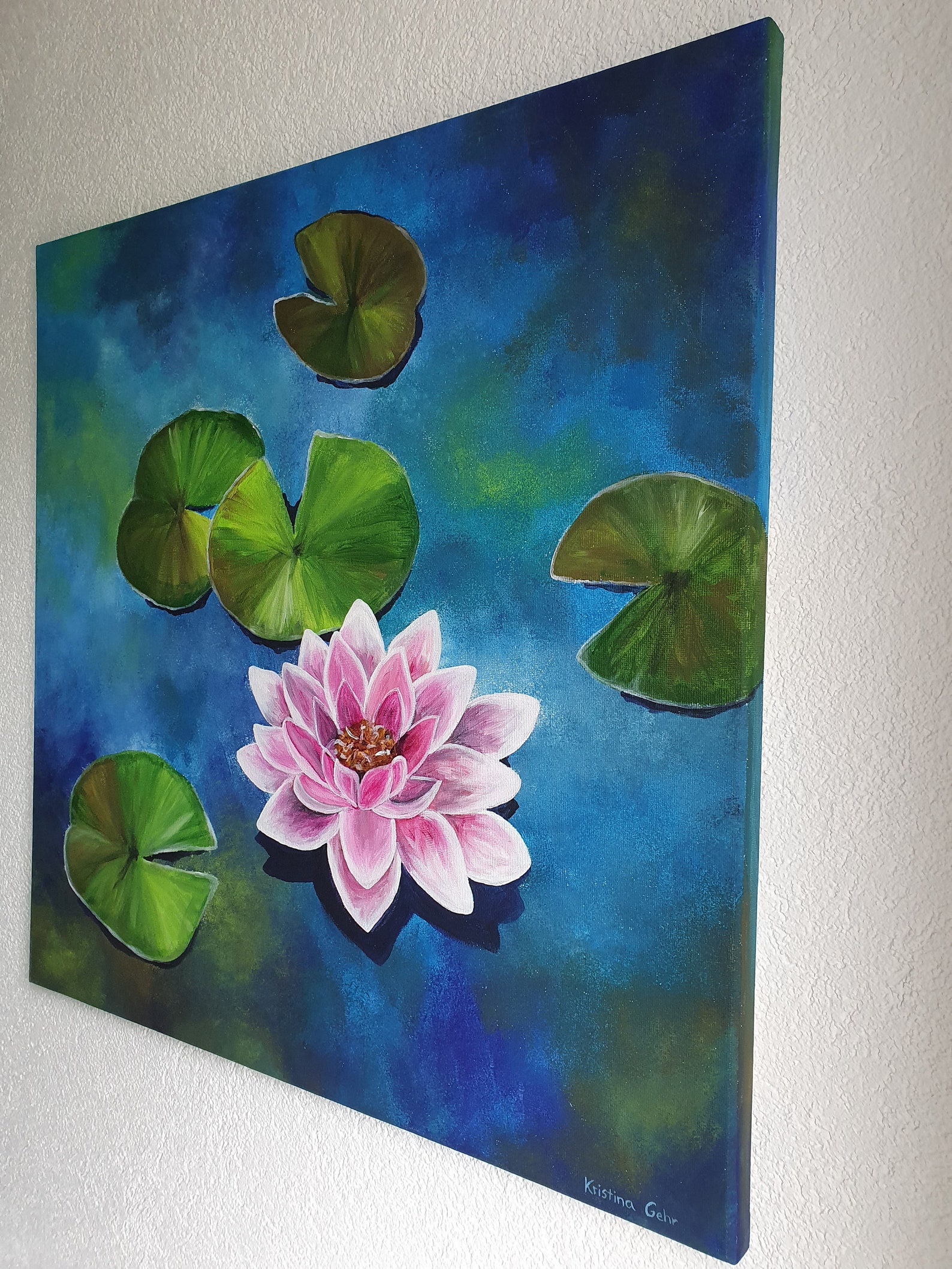 Acrylbild mit Seerose/ Teich/ Leinwand 50x50 Etsy