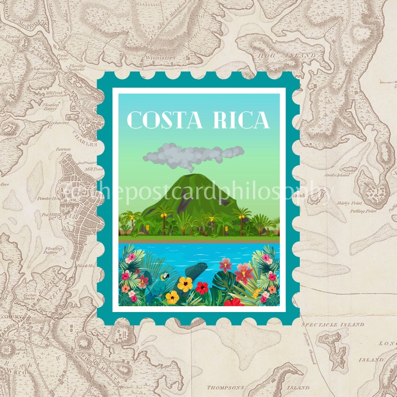Costa Rica Sticker Stamp - Etsy