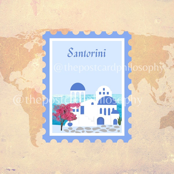 Santorini Greece Sticker Stamp