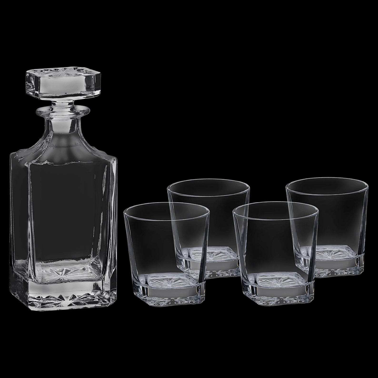 750ml Square Glass Decanter Set with Four DG301 11 oz. Glasses and Gift Box