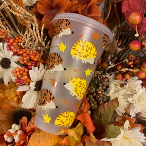 Hello Hedgehogs Fall cup, Autumn leaves, hedgehog cup, fall, Halloween, reusable