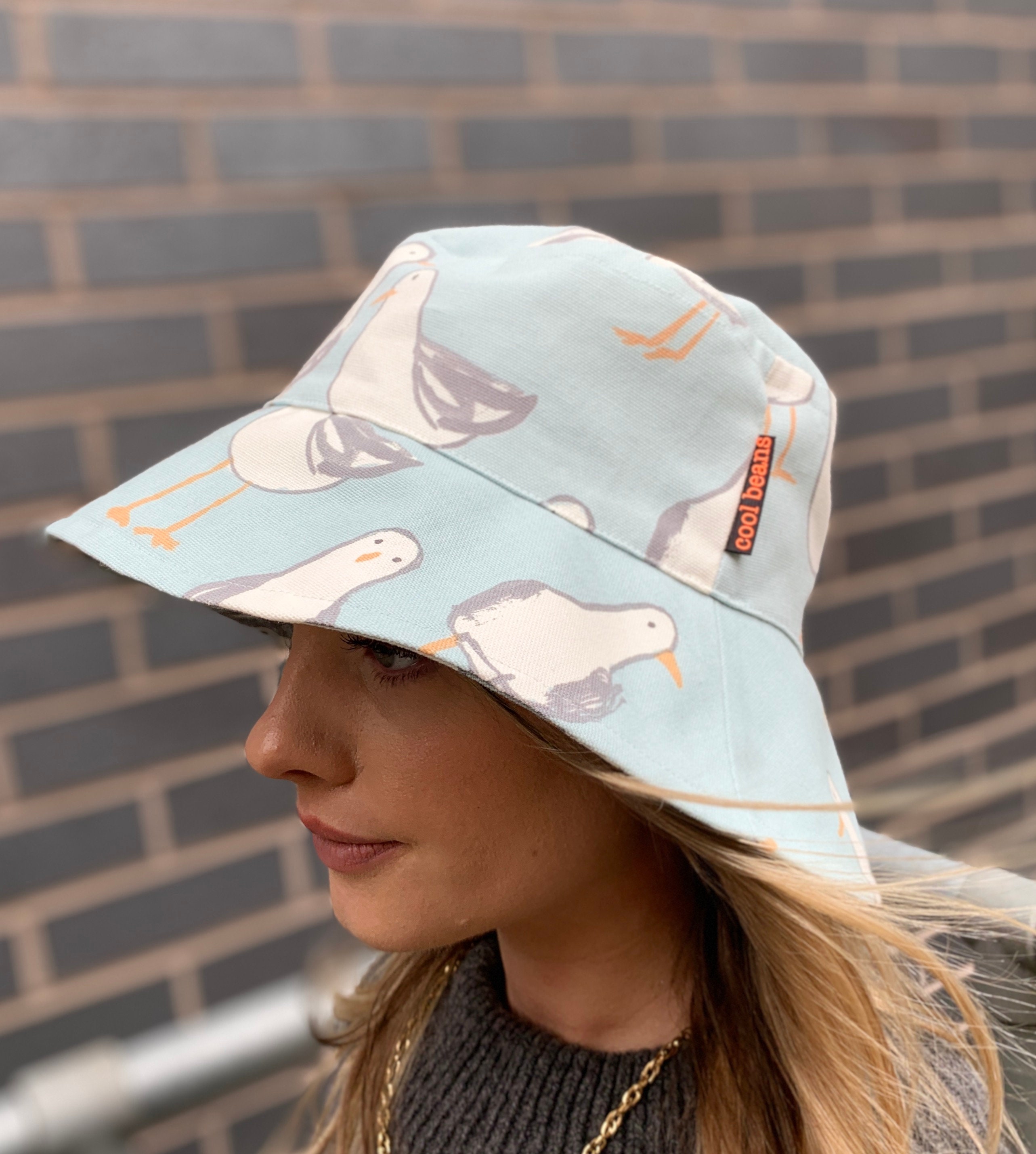 Cool Beans Bucket Hat Seagull Fabric 