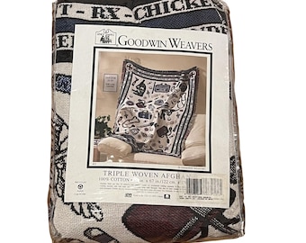 Vintage Goodwin Weavers Embroidered Tapestry Throw Blanket Doctor Print