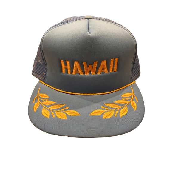 Vintage Blue Gold Hawaii Embroidered Trucker Mesh… - image 2