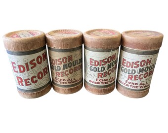 Antique Edison Gold Moulded Records Cylinders Original Cases Lot of 4