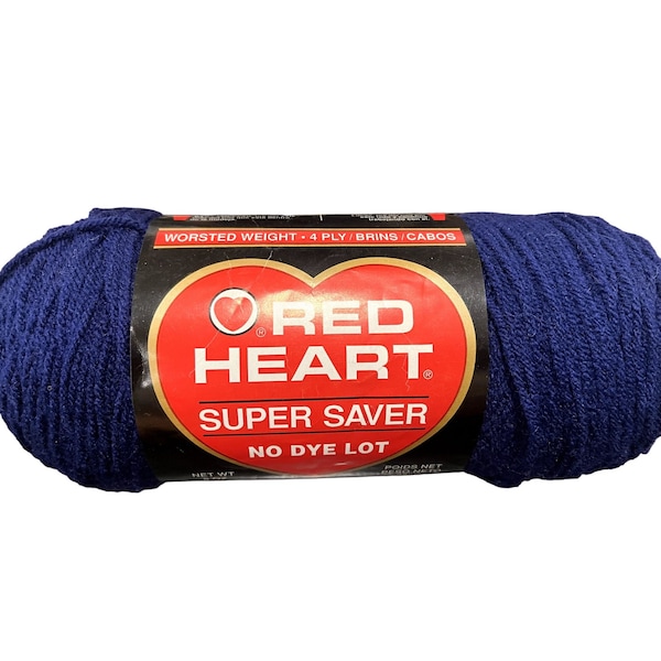 Red Heart Super Saver Worsted Yarn Soft Navy 0387 No Dye Lot