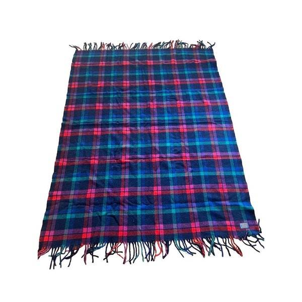 VTG 1950s Pendleton Woolen Mills Pure Virgin Wool Tartan Plaid  Blue, Red, Green Throw Fringe 69" x 52"