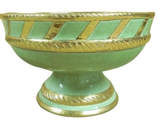 Vintage ND Dolfi of Montelupo for Neiman Marcus 13″ Decorative Footed Bowl Gold Accents