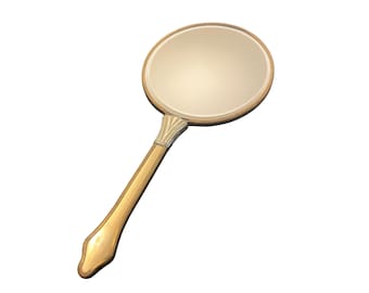 Vintage Gold Handheld Vanity Mirror With Monogrammed Back Decorative Handle Design